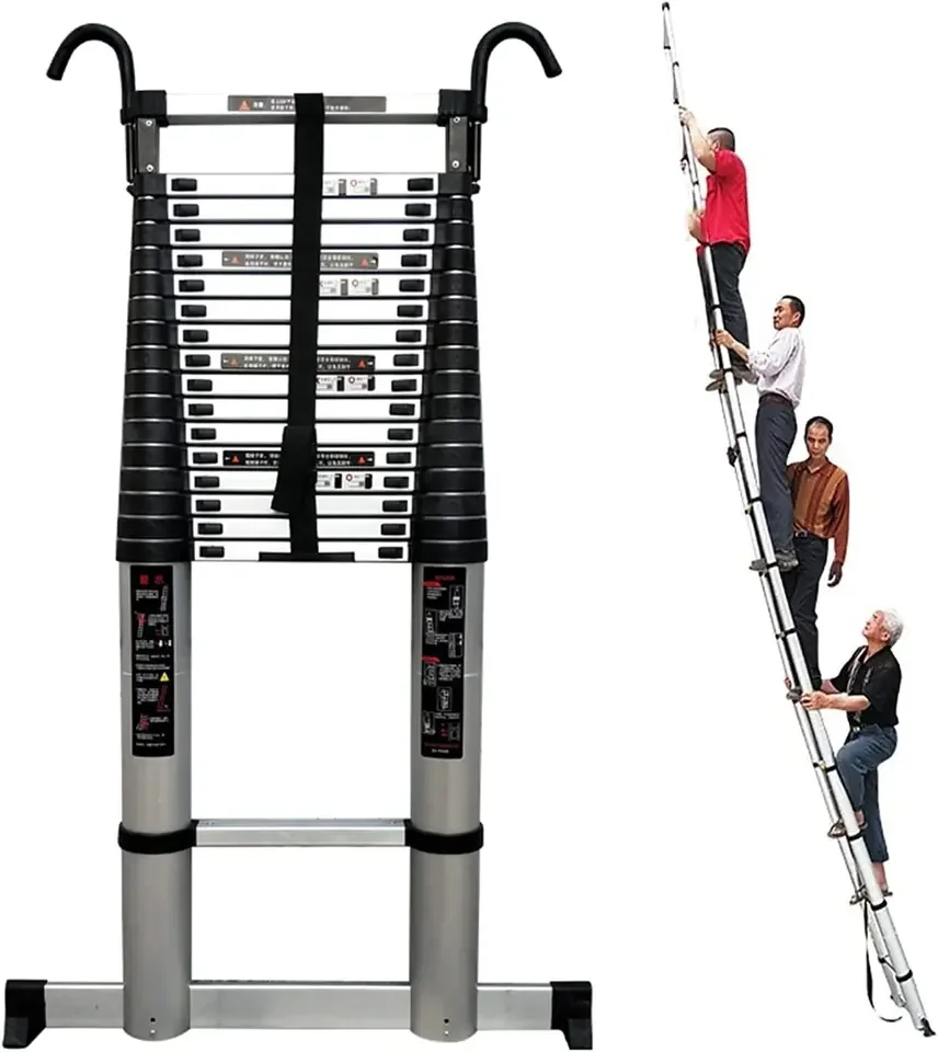 Aluminum single straight ladder with 10cm hook thickened portable telescopic ladder for household use
