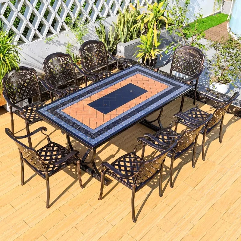 Modern leisure electric barbecue garden outdoor furniture Nordic cast aluminum large grill plastic wood dining tables and chairs