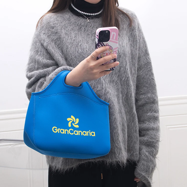 Wholesale Custom Heat transfer Blank Neoprene Custom Tote Bag School Outdoor Shopping Tote Lunch Tote Bag For DIY Printing