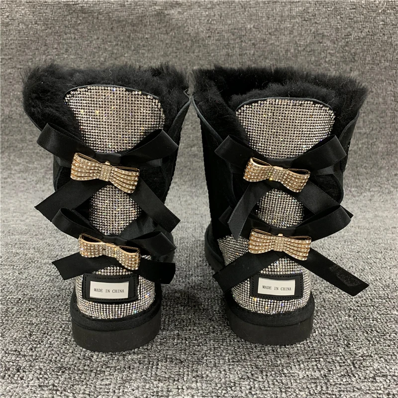 stylish bling furry winter warm waterproof fox sheepskin fur cover female snow boots for ladies womens and children baby kids Ho