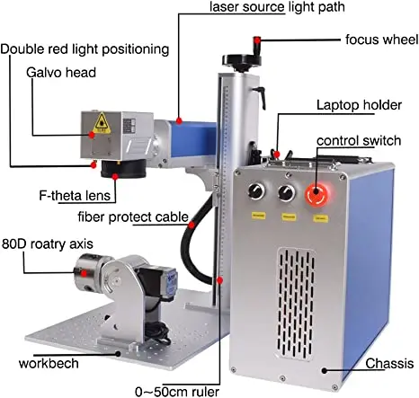 Factory price 20w 30w 50w white black color fiber laser marking machine price fiber laser engraver laser marker on metal