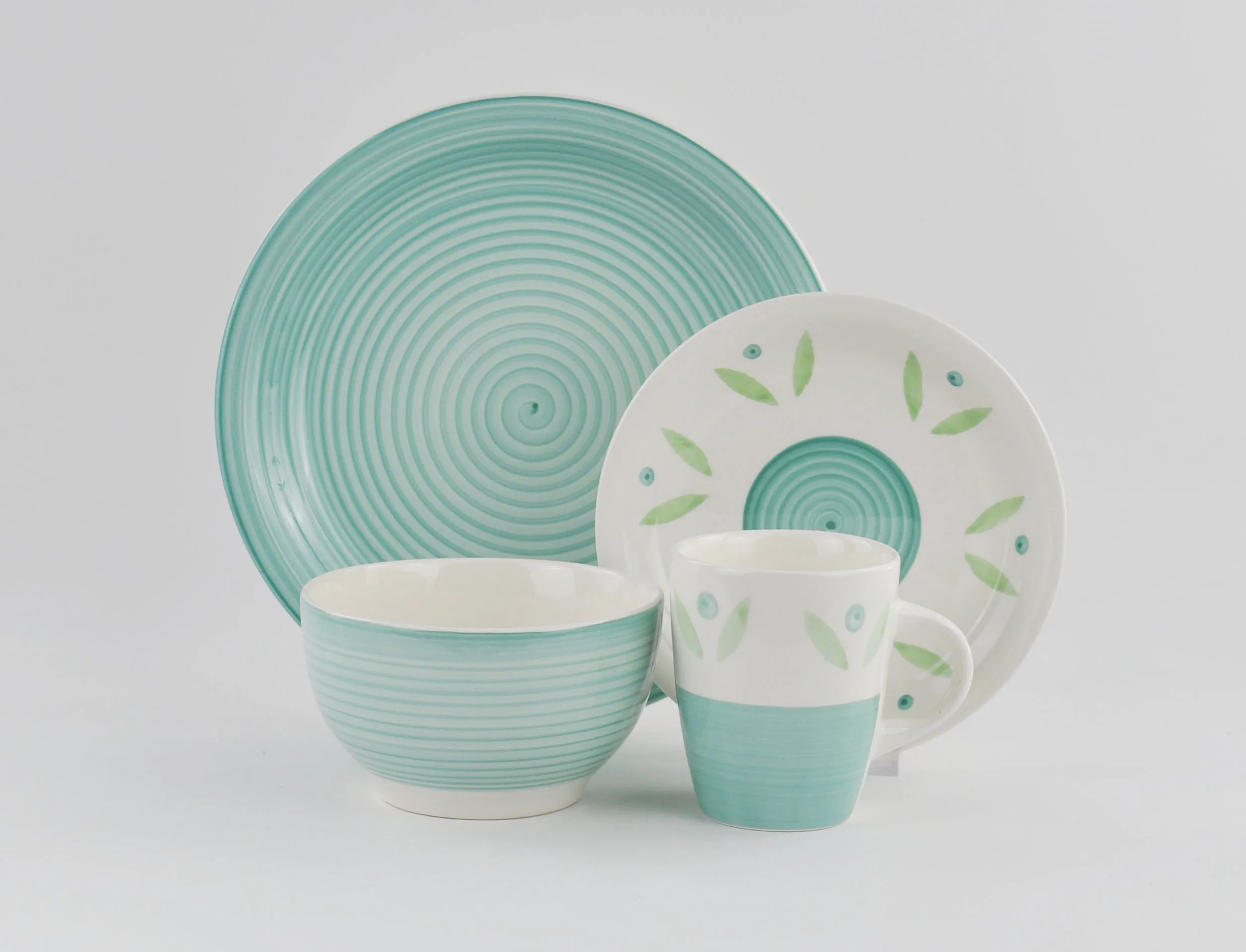 Handpainted Handmade Striped Round 16 pcs Plate Hand painting Dishes Set Crockery Stoneware Dinnerware Tableware Set