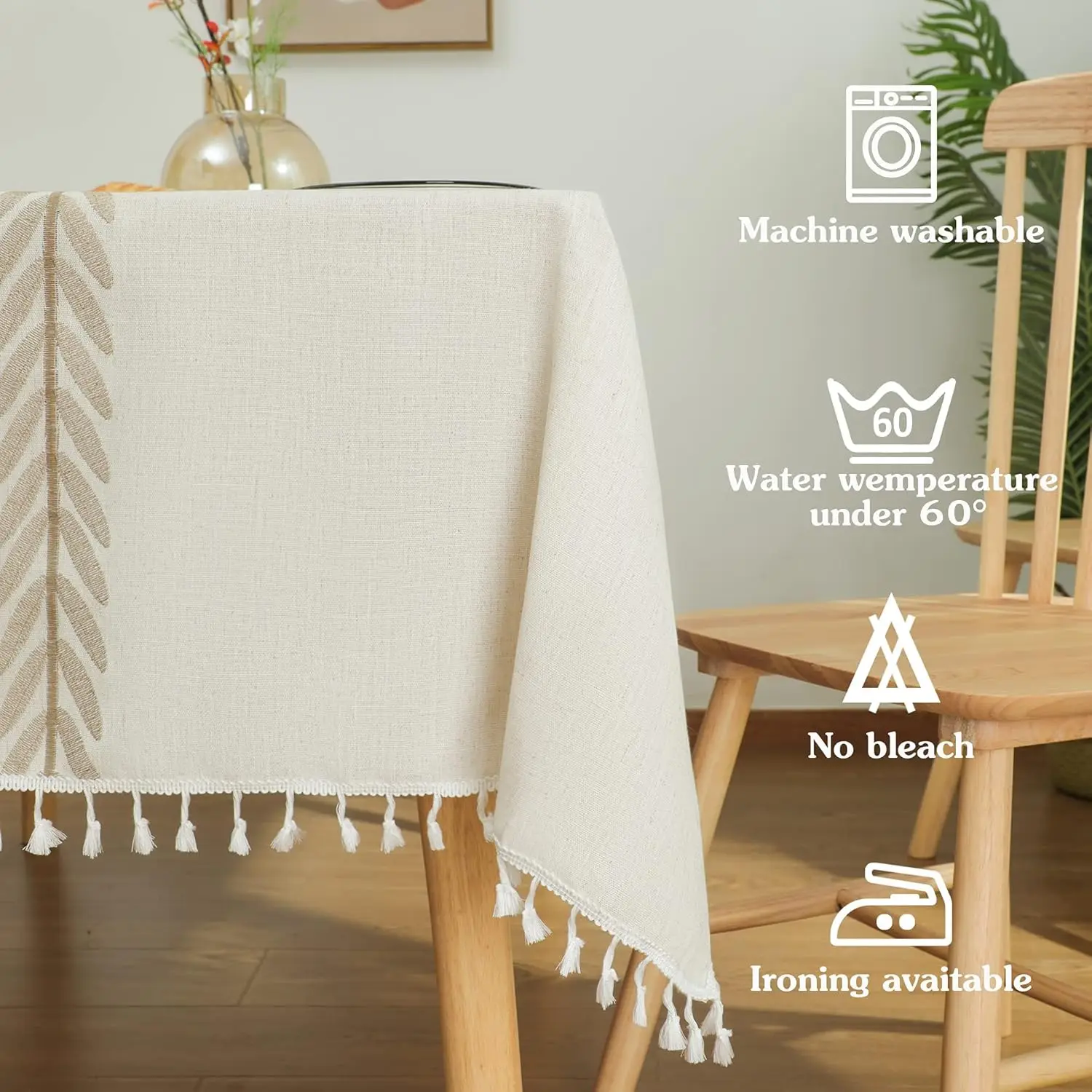 Square Linen Damask Heavy Weight Tablecloth Printed Linen Table cloth for Kitchen Home Dinning Tabletop Wedding Party Rectangle