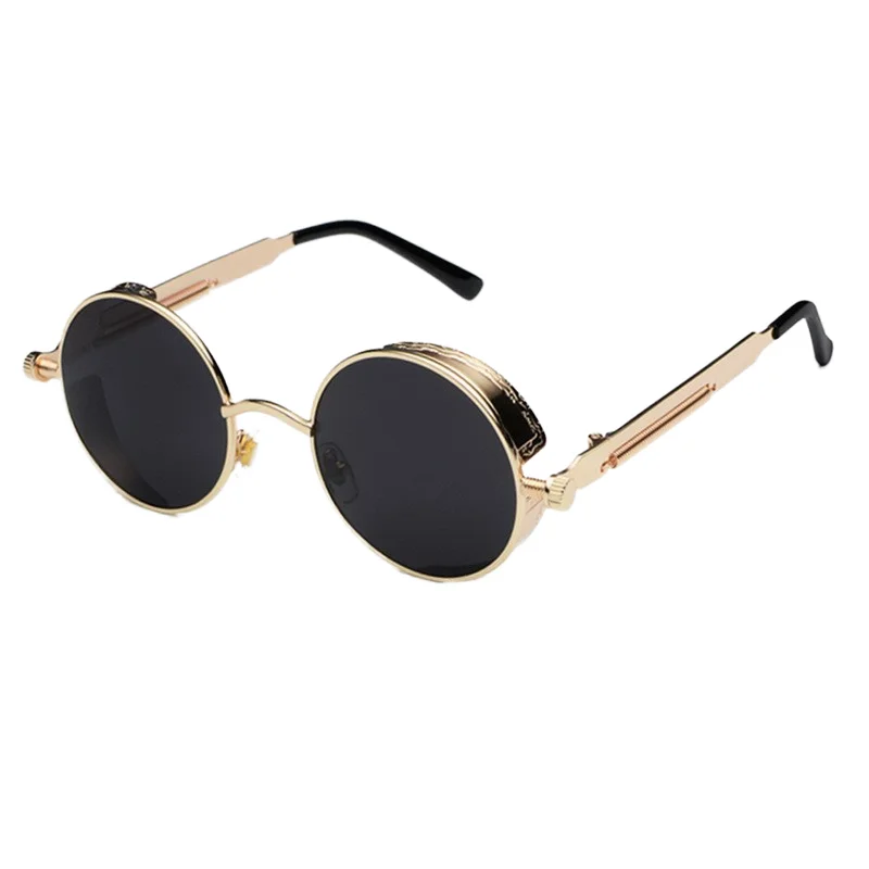 Classic Retro Steampunk Sunglasses for Men Women Polarized Clear Lens with Gold Black Metal Frame Tinted Sun Glasses