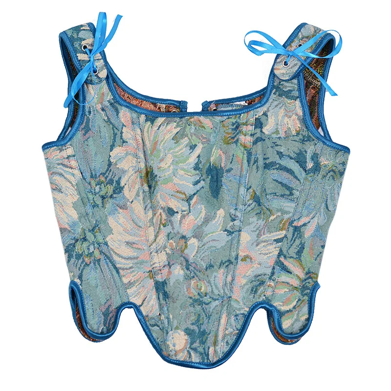 2023 Hot Sale Y2K Corset Monet Painting Vintage Corset Tops Wholesale Sleeveless Crop Tops for Elegant Ladies