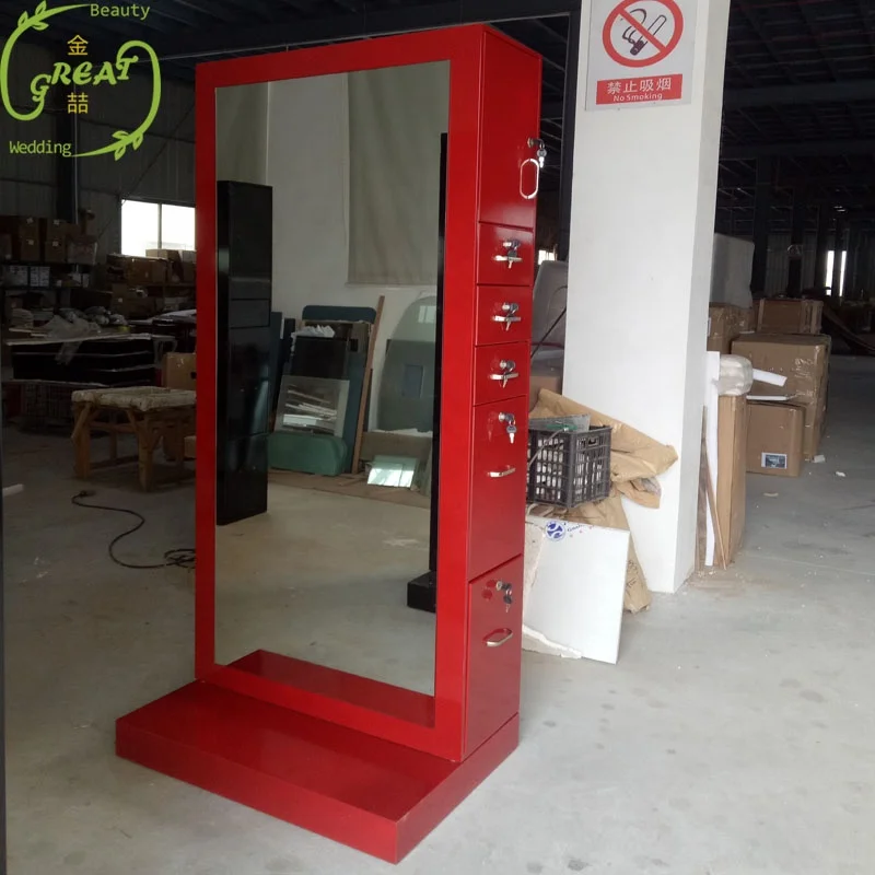 Foshan Great 2020 New Style Design Salon Red Single/Double Sided Mirror Styling Station With Manufacturer Price