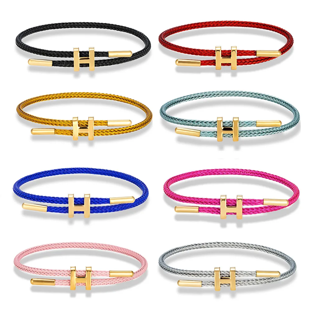 2024 Hot selling Luxury Bracelet18k Gold Waterproof Women Bracelet Stainless Steel Adjustable H Letter Woven Bracelet