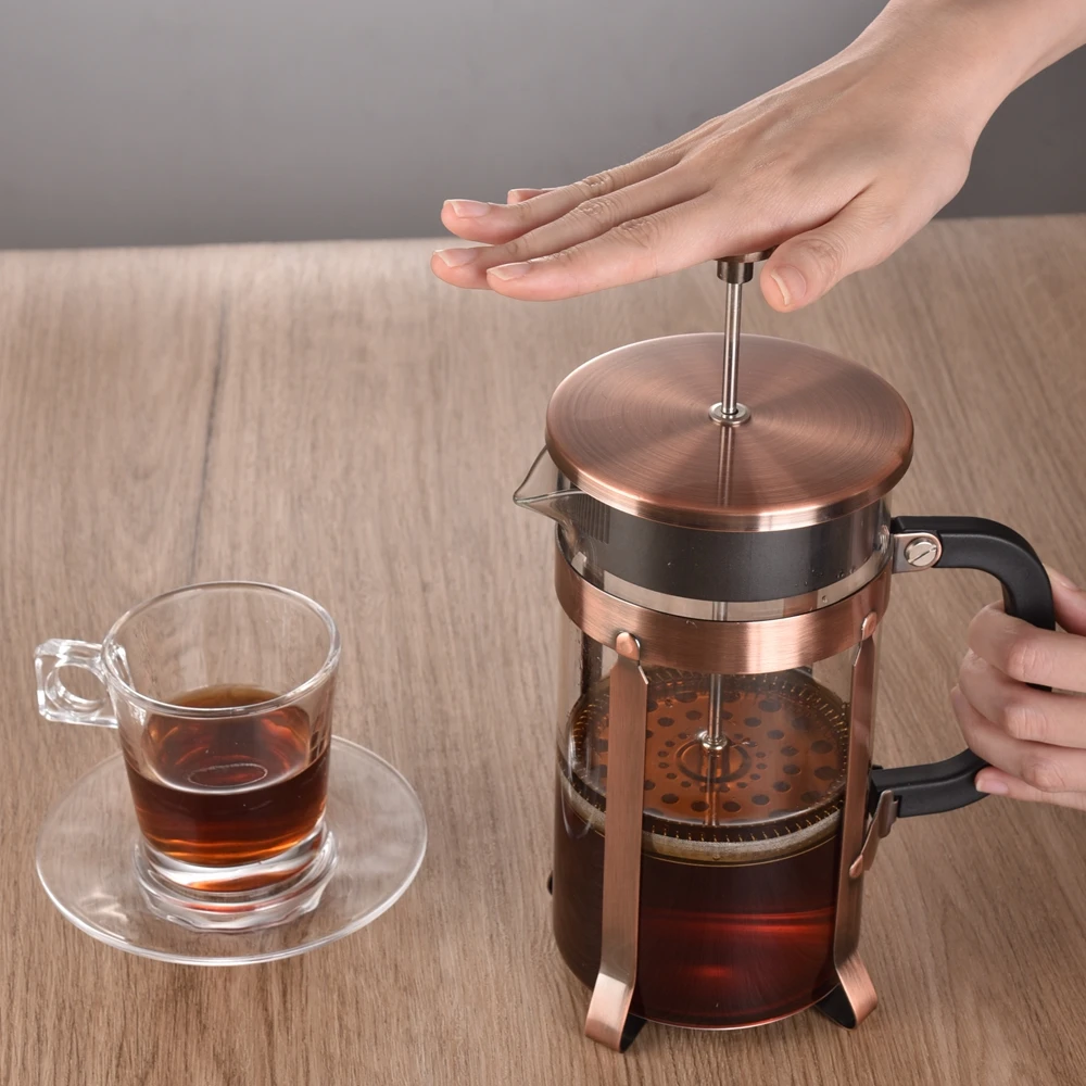 600ml Heat Resistant Borosilicate Glass Chrome Steel Copper Color French Press Coffee Maker