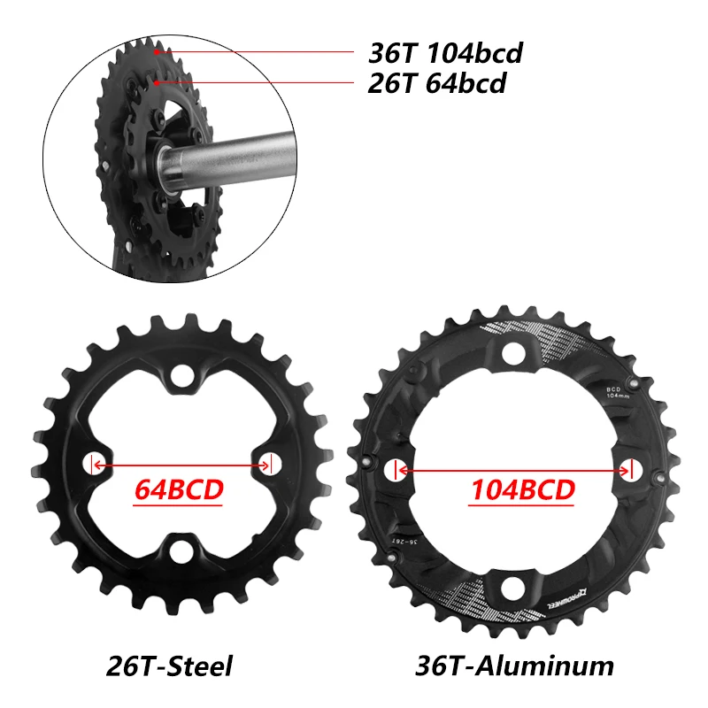 Зубчатая пластина кривошипника PROWHEEL 104/64BCD для горного велосипеда 26T 28T 36T 38T велосипедные цепи звездочки
