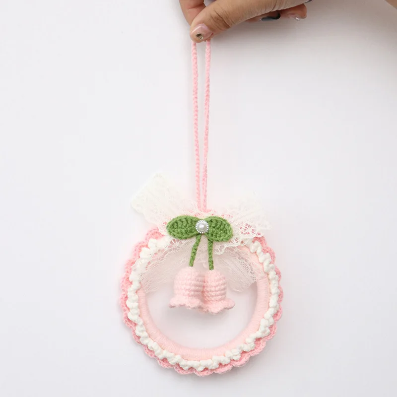 Crochet Knitted Flower Wreath Hanger for Home Door Wall Hanging Decorations Wool Knitting Floral Garland Party Festival Decor