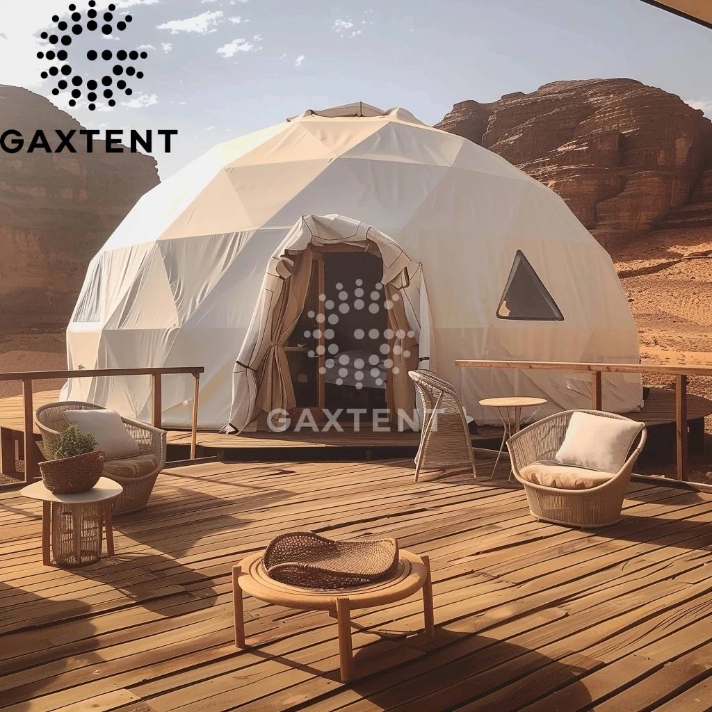 Glamping 6M Dome Tents House Camping Tent Single Layer Black Pvc Coated Foldable Gallaried  Parts Fabric