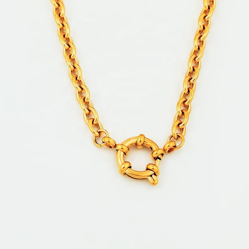 INS Fashion New Spring Buckle Pendant Necklace Stainless Steel Plating 18K Gold O Blade Stainless Steel Fashion Jewelry Necklace