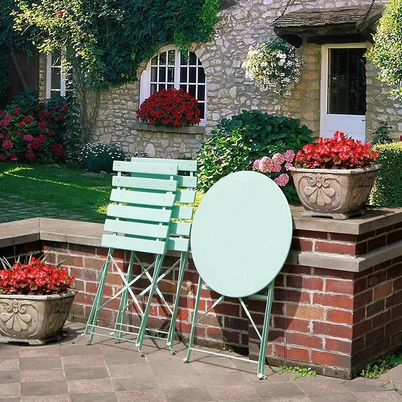 
Folding steel outdoor garden furniture set patio dining table and chair with umbrella set 
