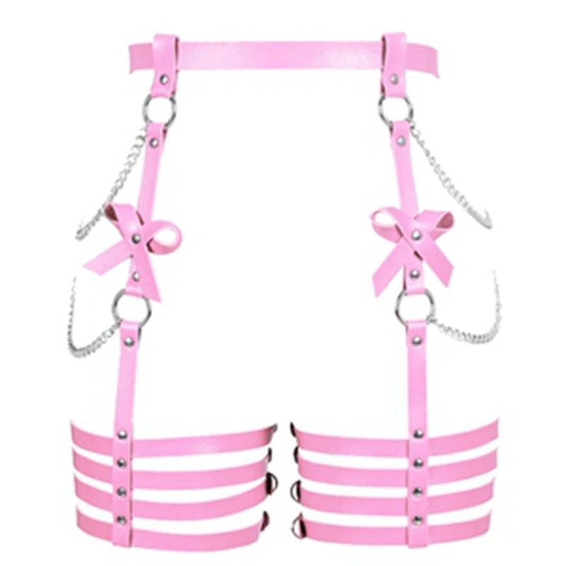 Women Leather  Lingerie Body Harness High Quality Leg Garter Belt Strap Adjustable Lingerie Belt High Garter with Chain