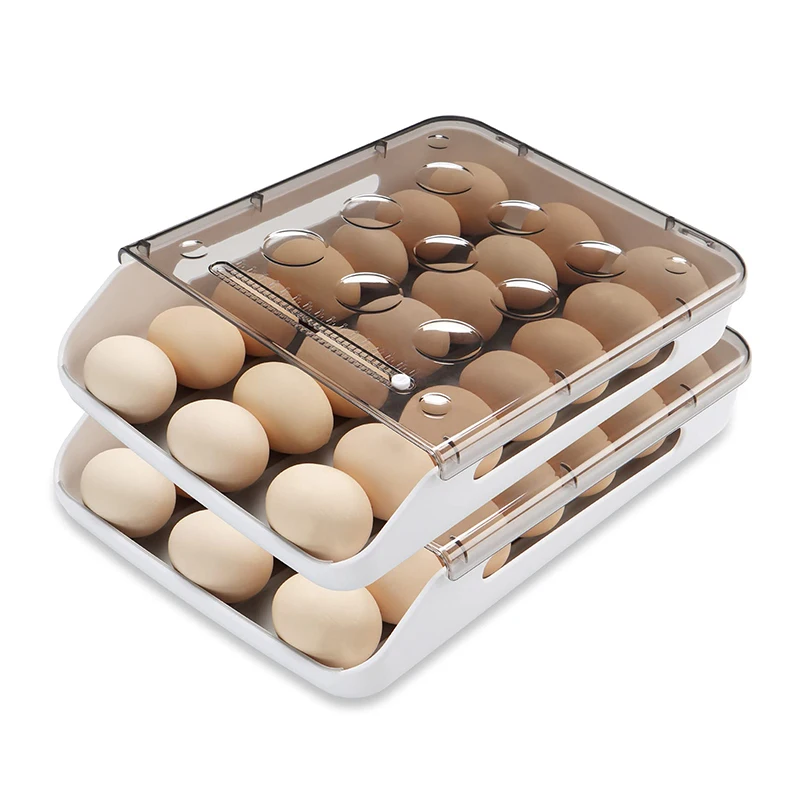 Hot Sale Auto Scrolling Down Egg Holder for Refrigerator  Egg Container Storage Tray