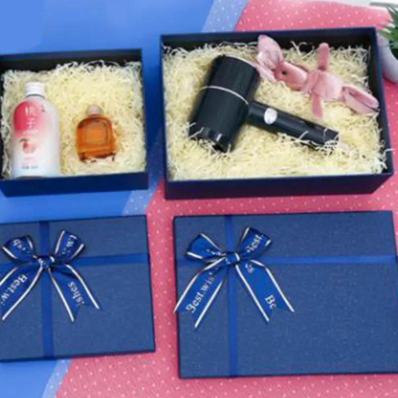 Custom Rectangle Logo Royal Blue Paper Cardboard Jewelry Gift Packaging Boxes Flower Boxes With Ribbon