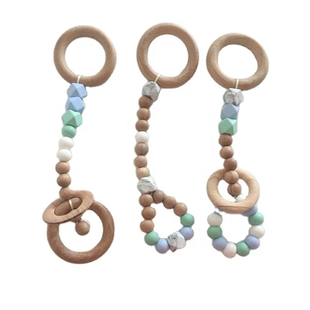 
wooden gym toy wood teether for baby stroller chain 