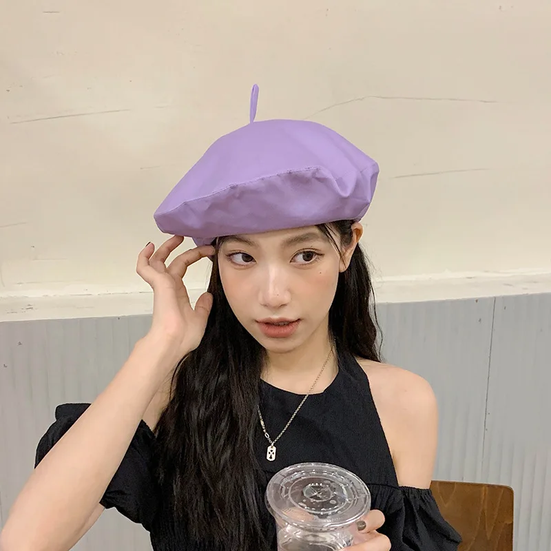 2022 summer new candy-colored berets solid color thin melon skin hat factory direct sales