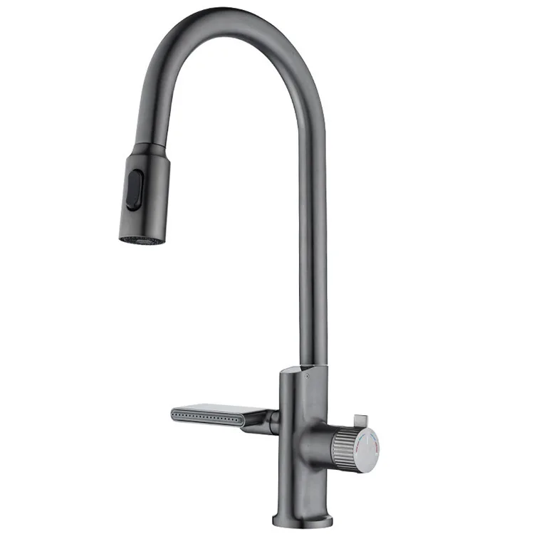Kidolux Grey выдвижной опрыскиватель кухонный кран для раковины цифровой дисплей горячей и холодной воды вращающийся