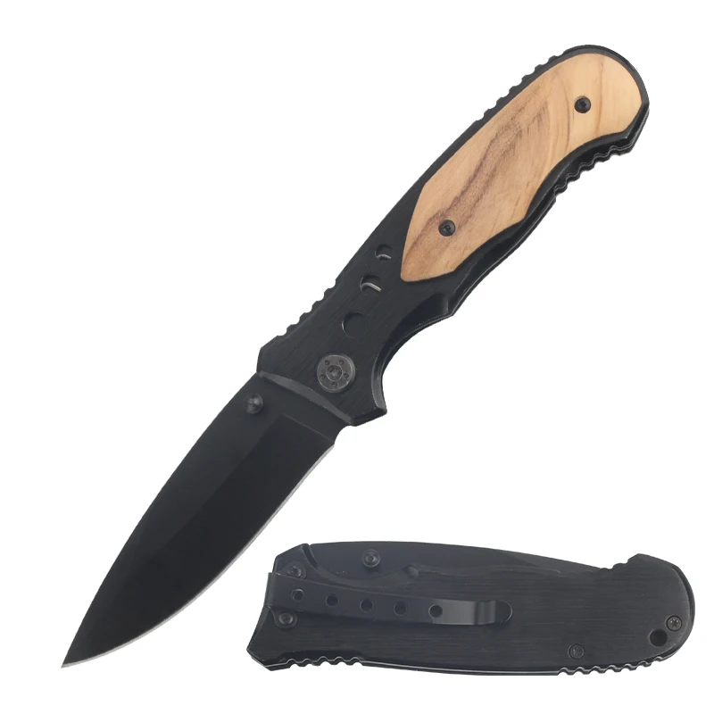 New Rts Popular Black Cool Aluminium Wood Pocket Folding Survival Camping Outdoor Knife