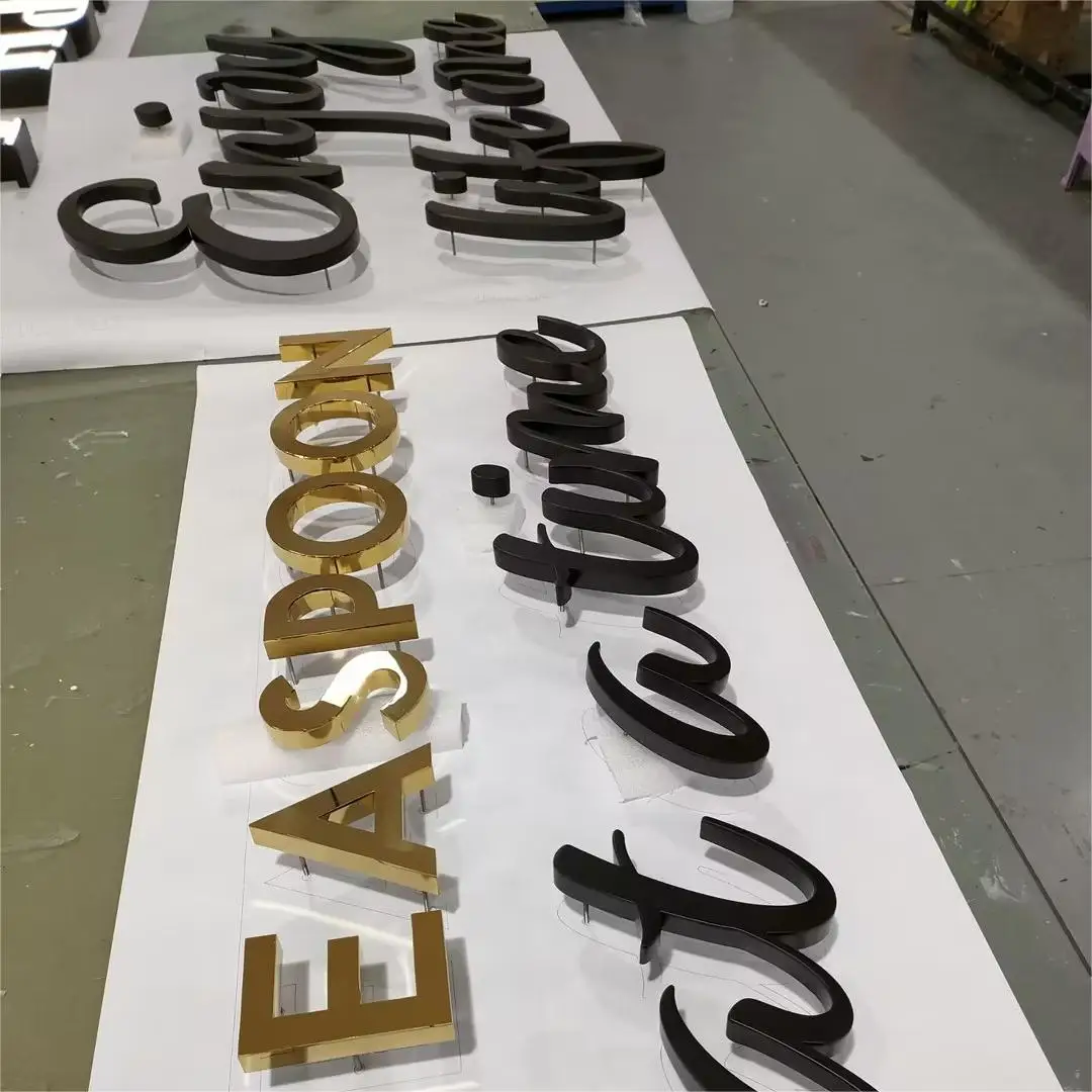 Custom 3D Fabricated Metal Channel Letter Silver or Gold Brushed Stainless Steel Letter Sign for Business Logo