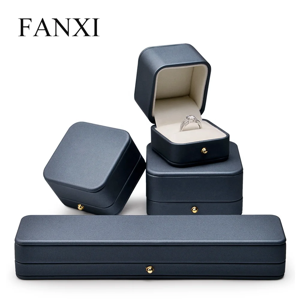  FANXI custom роскошная коробка для упаковки ювелирных изделий серая из искусственной кожи с кнопкой sanp элегантная колец ожерелий