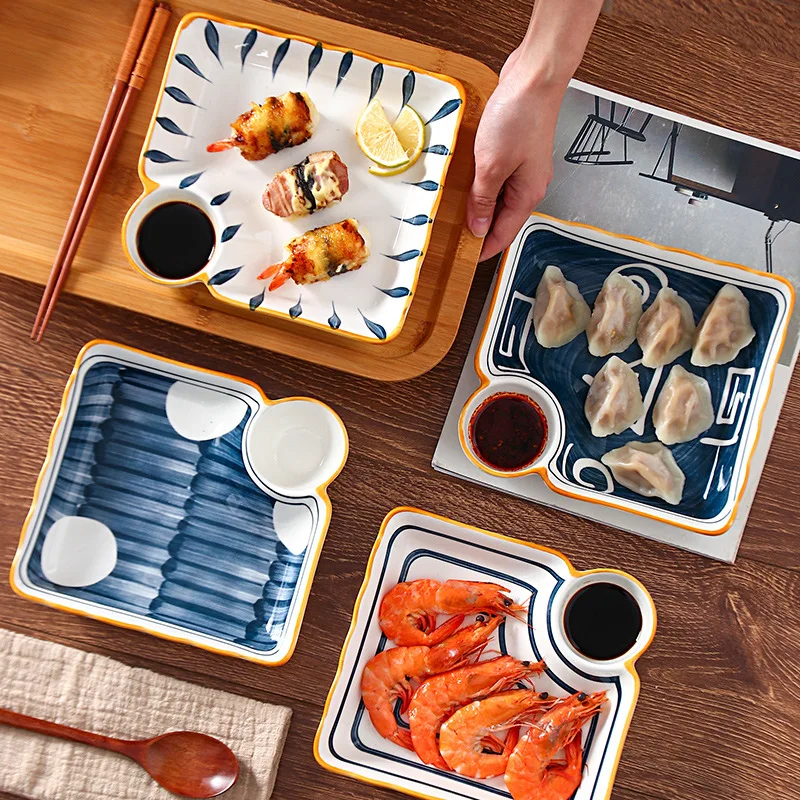 Separate sushi dipping dish compartment bread plate  Food-Grade food divider ceramic plates with sauce
