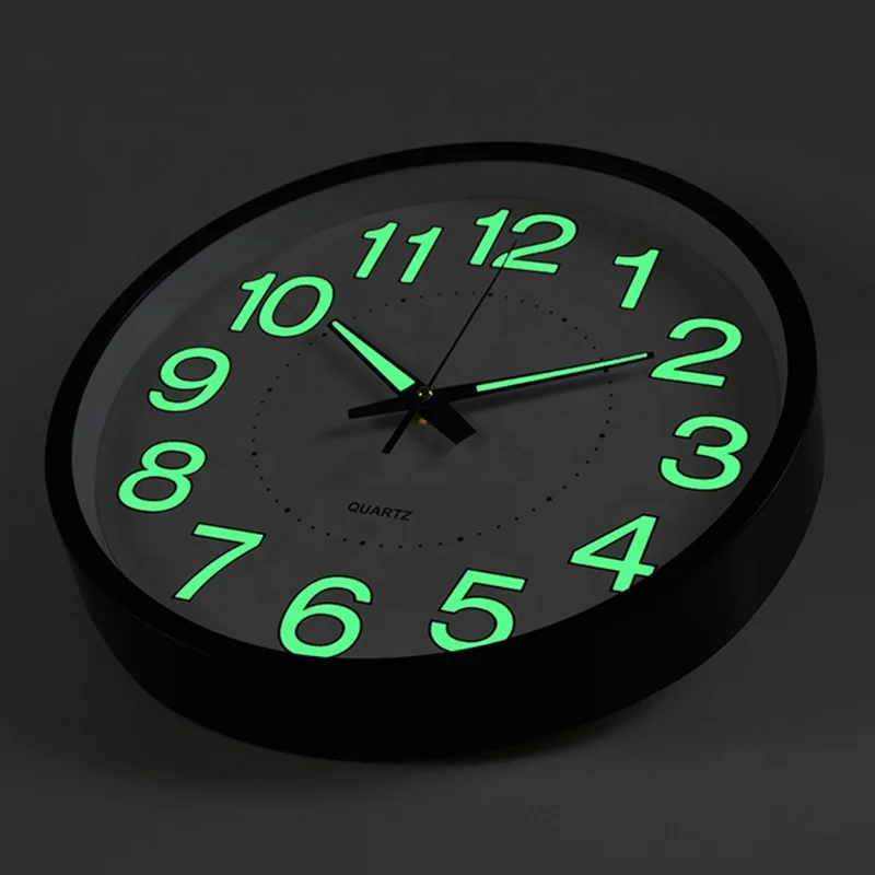 12inch 30CM Fluorescence Night Light Luminous Plastic Wall Clock for Bedroom Living Room
