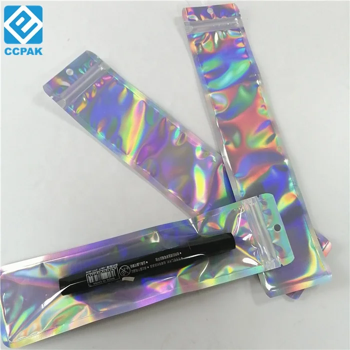 Односторонние Прозрачные голографические многоразовые прямоугольные пакеты для упаковки кистей для макияжа/губ/помад