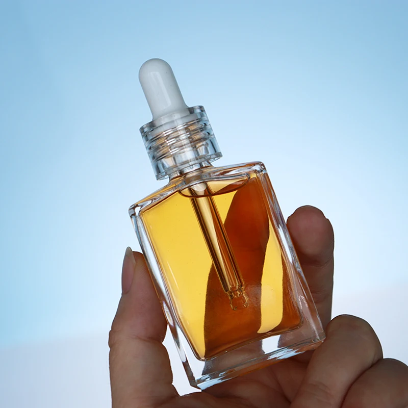 Rectangle Clear Glass Pipette Serum Bottles 15ml 30ml 100ml Essential Oil Square Glass Dropper Bottles with Pipette
