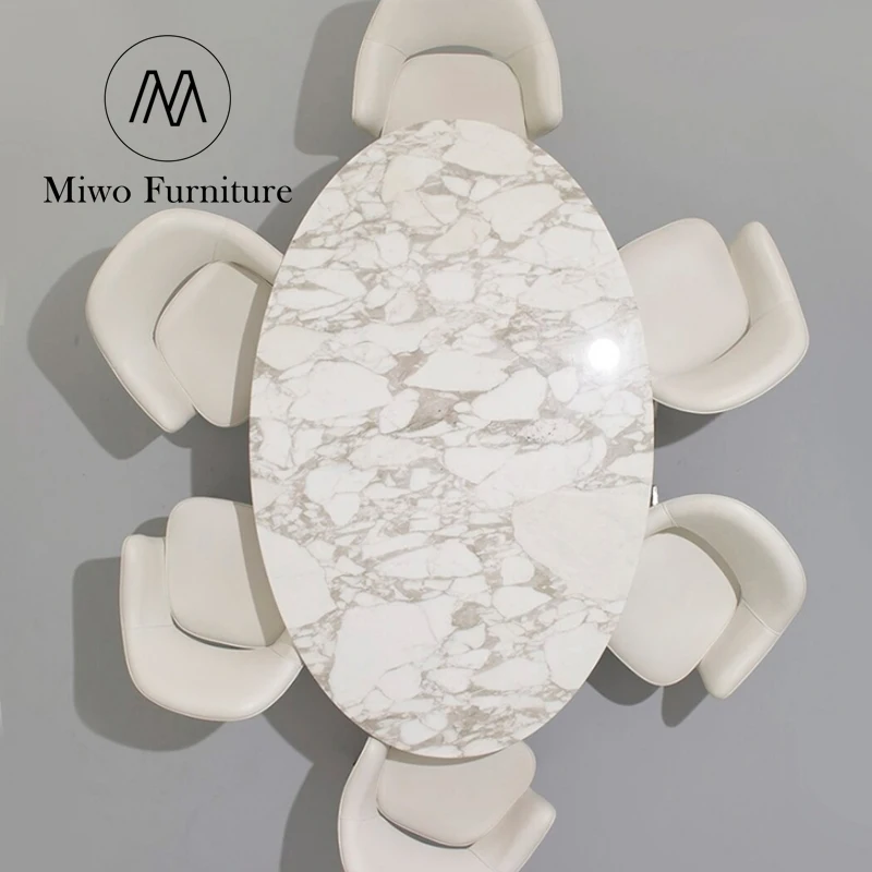 Classic modern furniture design dining table set 6 seater home restaurant coffee shop round natural marble conference oval table