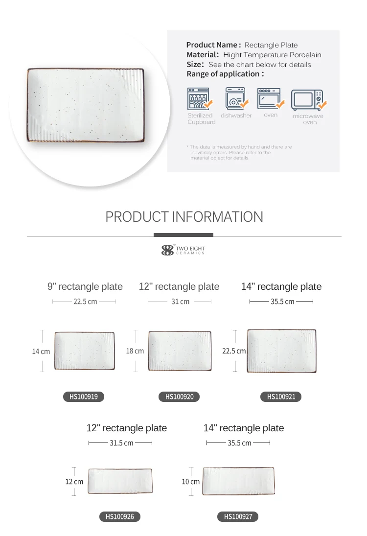 Top Choice Banquet Lunch Rectangle Plate Ceramic, Restaurant Plate Porcelain