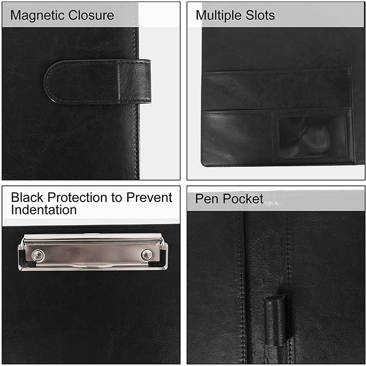 Black A4 Custom Leather Padfolios Folder Portfolio Document Holder Compendium File Organizer Folder