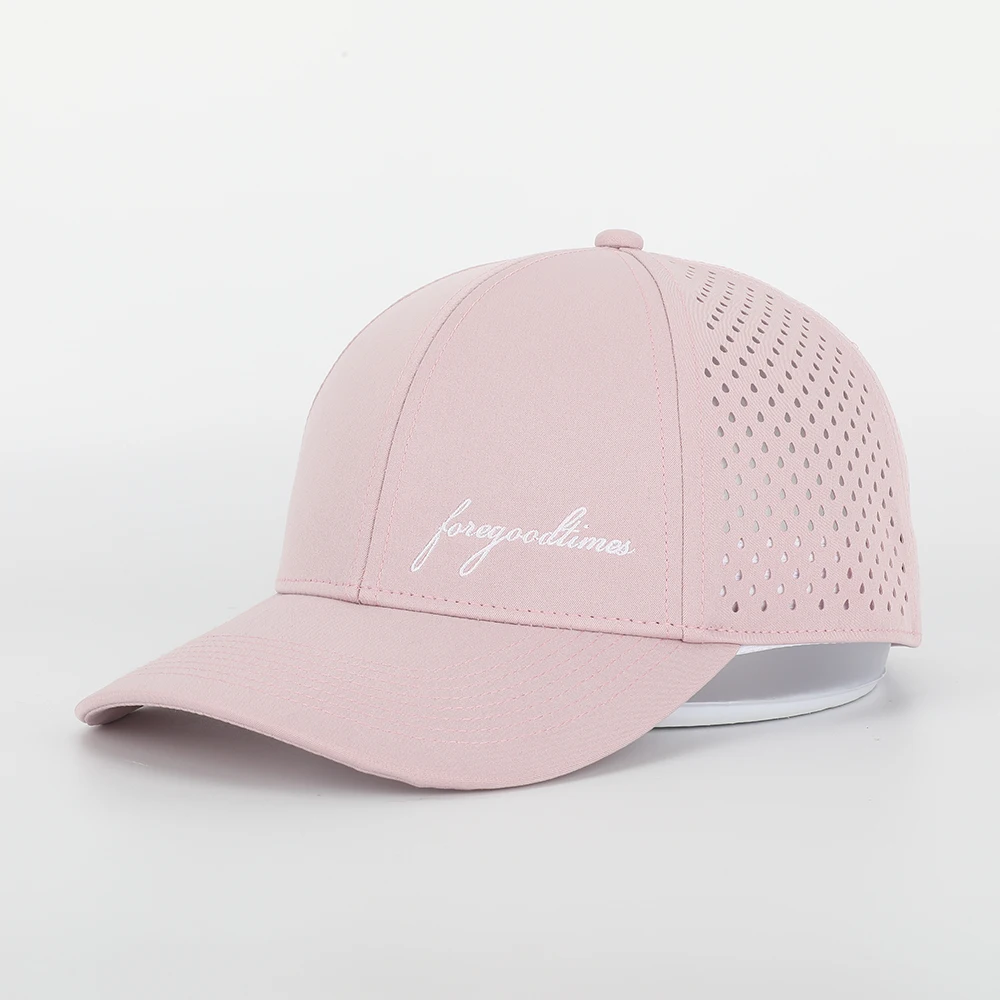 Custom High Quality 6 Panel Women Embroidered Dry Fit Sport Pink Baseball Cap,Waterproof Laser Cut Perforated Gorras Dad Hat