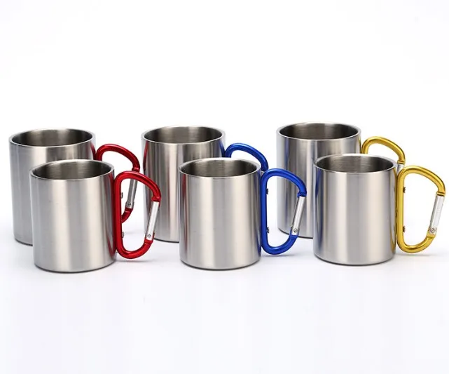 12OZ Double Wall Stainless Steel Travel Mug With Carabiner Handle Camp Cup