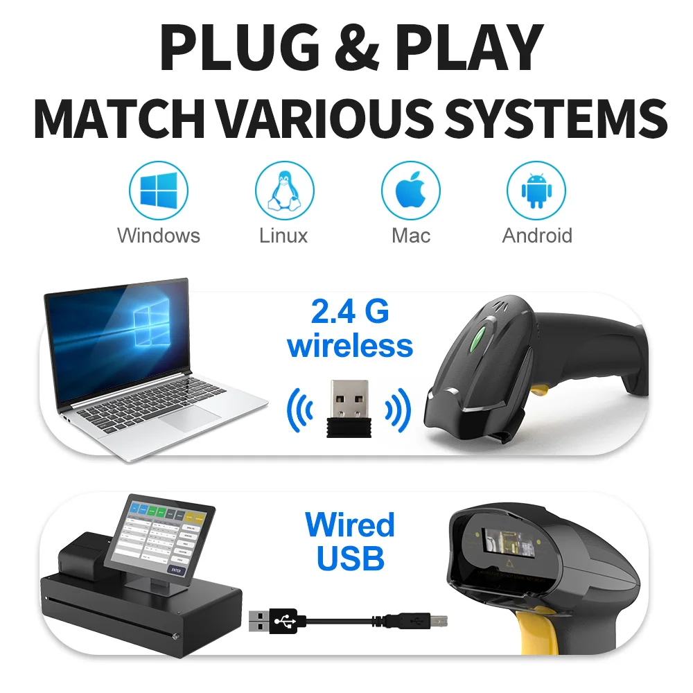 GTCODESTAR Wireless Barcode Scanner X-620H 1D Laser Bar code Price Reader 2.4G 1D Barcode Scanner for Supermarket