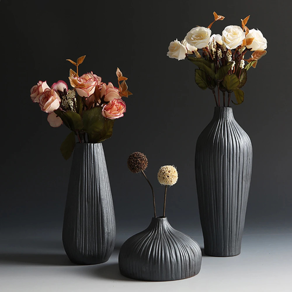 Chinese ceramic vase tabletop flower arrangement decoration accessories black vase decoration