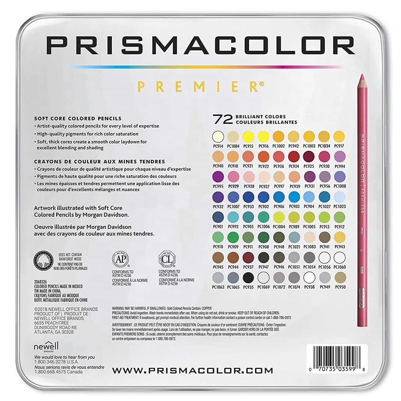 Sanford Prismacolor высшее качество цветные карандаши мягкий сердечник 3599T профессиональный художник 72 цвета упаковка