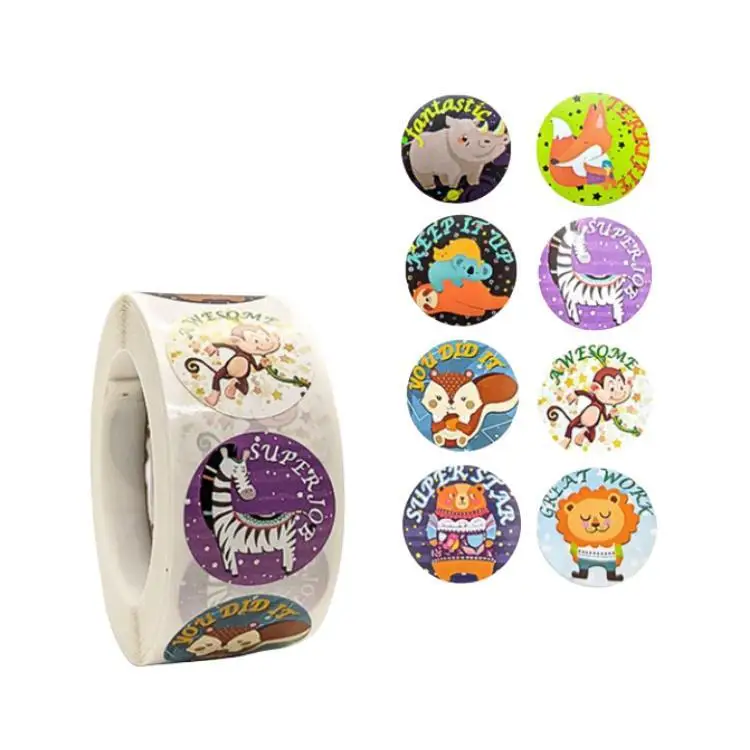 500Pcs Roll 1Inch 2.5CM Animal Child Reward Sticker For Teacher Parent School Cute Motivating Seal Label