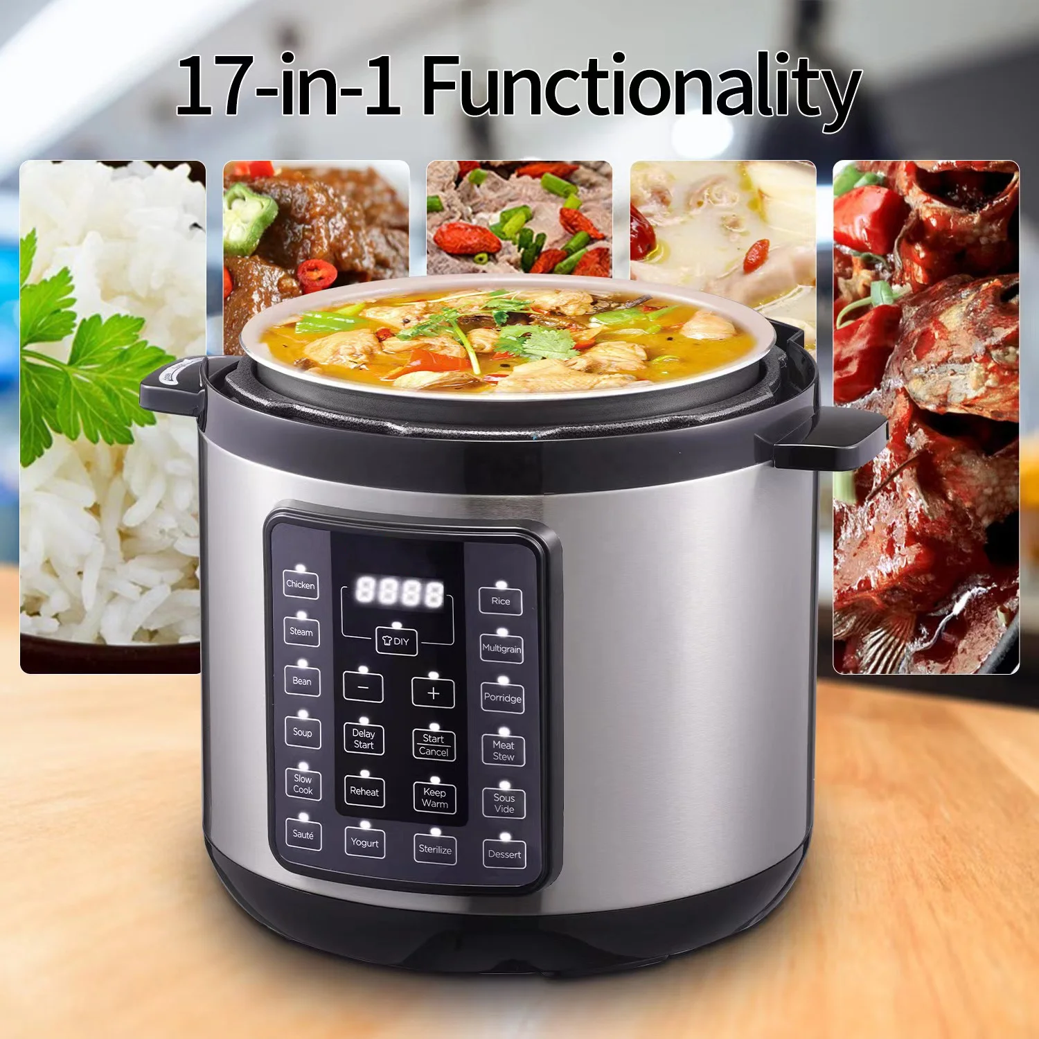 Automatic large capacity 17 pre-set best price manufacturers Commercia household 6 Liters household electric pressure cooker