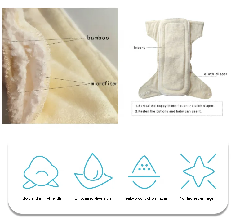 Super Water Absorbent 100% bamboo microfiber Insert Baby cloth diaper insert