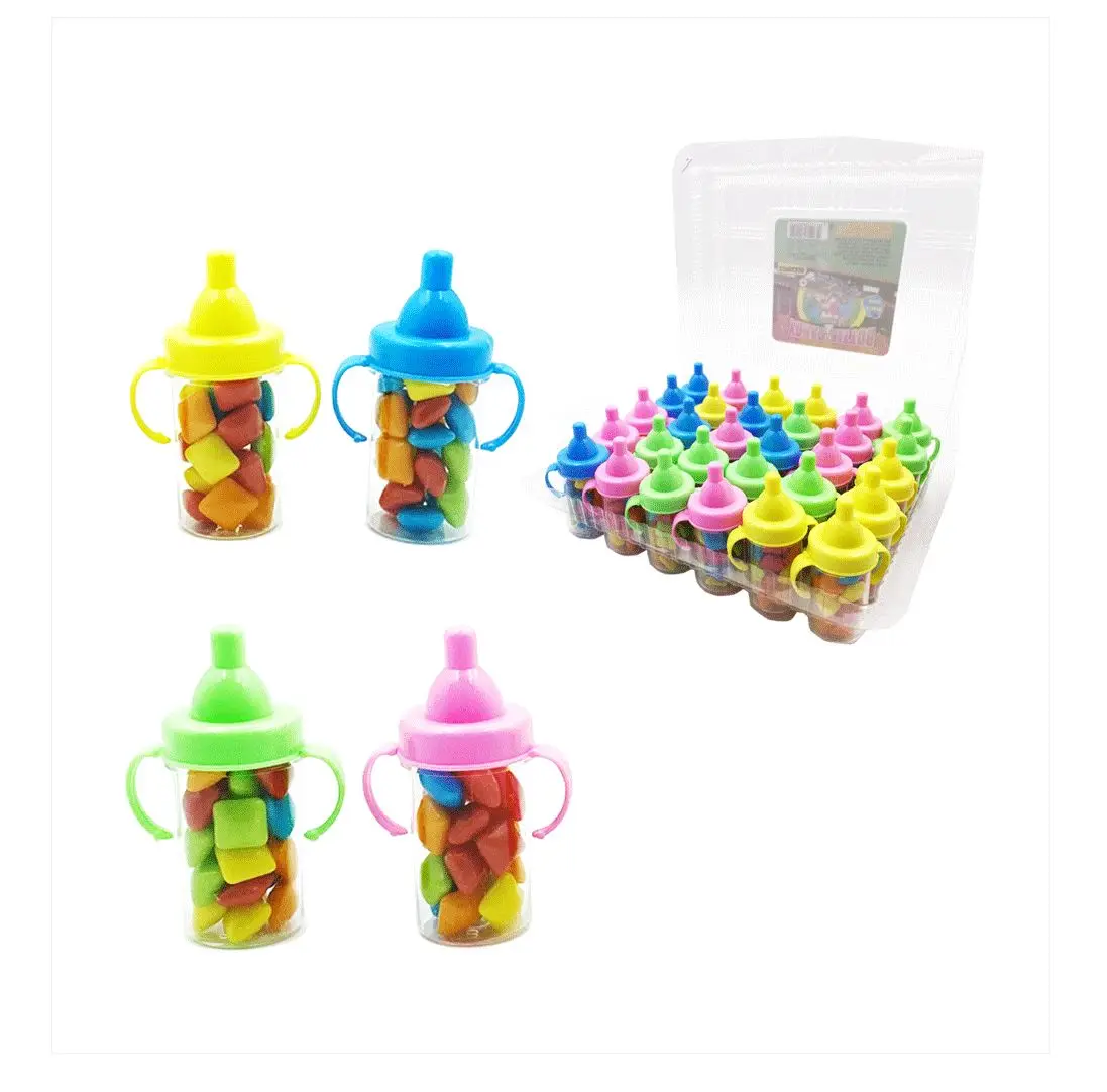 Custom Plastic Pacifier Feeder Bottle Packing Bubble Candy Confectionery Assorted Fruit Bubble Gum