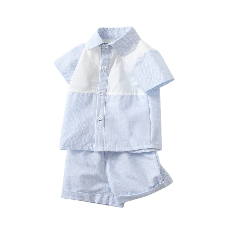 Детские шорты в полоску сине-белого цвета на заказ комплект из двух предметов Корейском стиле школьное платье для детей летний рубашки с коротким рукавом мальчиков