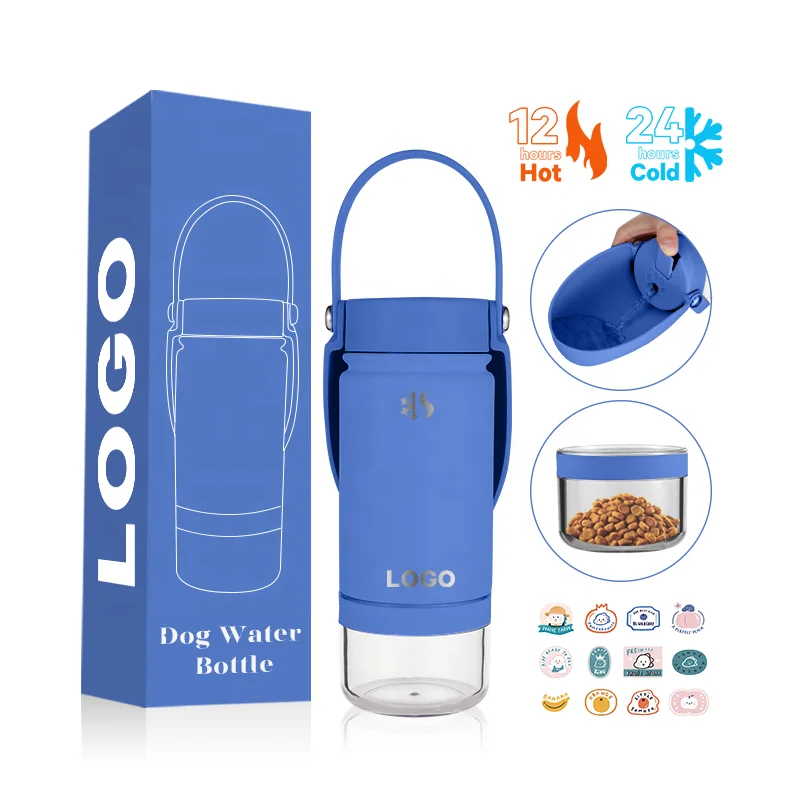 Manufacturer wholesale custom logo 2in1 Portable 18/8 Stainless Steel Vacuum Thermal Pet Dog Water Bottles With Food container
