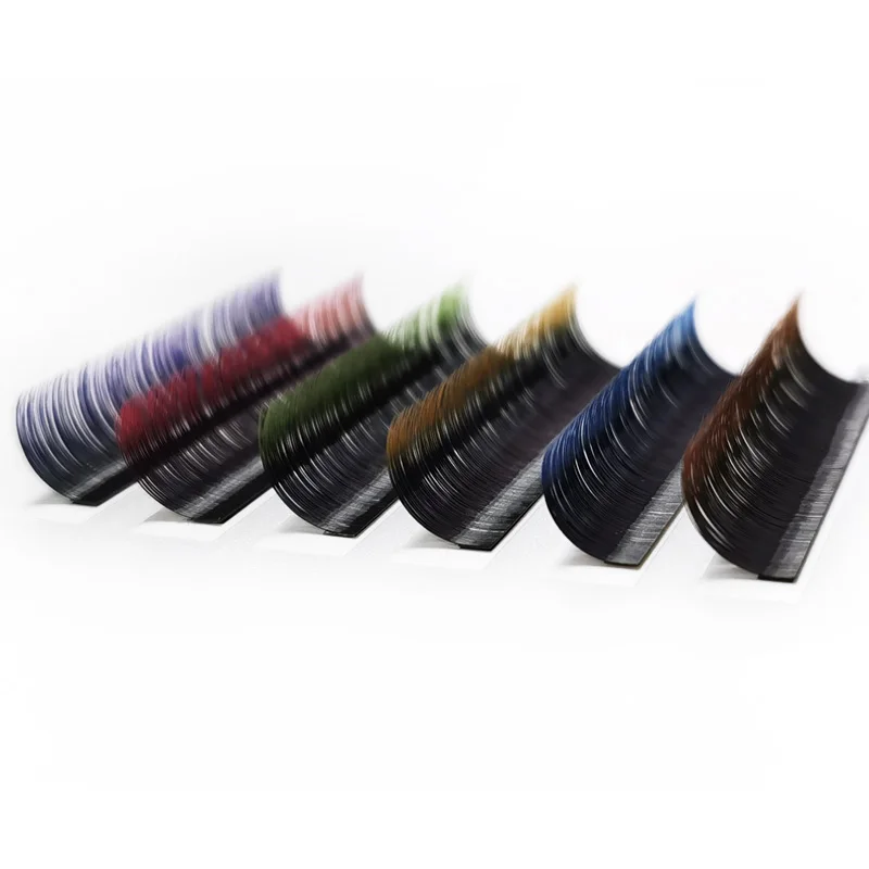 100% Human Hair 0.10 ombre Eyelash Extension Korean PBT fiber   6 colors in Single Length 6-25mm