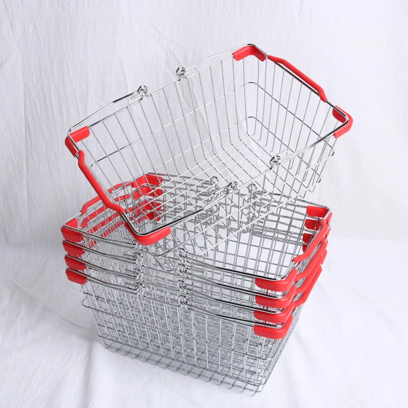 Manufacturer Wholesale Metal Chrome Wire Shopping Basket Supermarket Grocery Retail Store Hand Carrying Shopping Basket