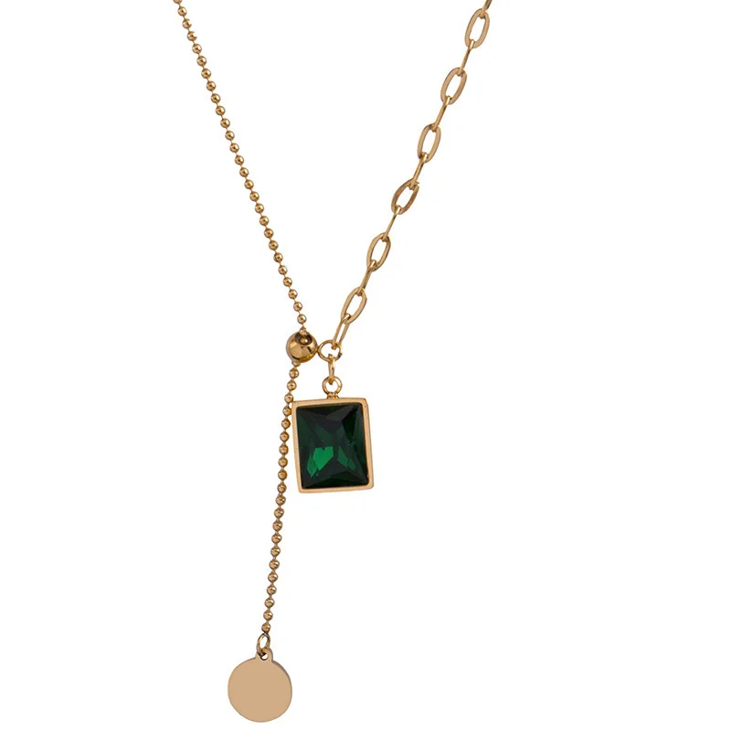 Retro Emerald Stitching Clavicle Chain Niche Adjustable Necklace Cold Wind Titanium Steel Necklace