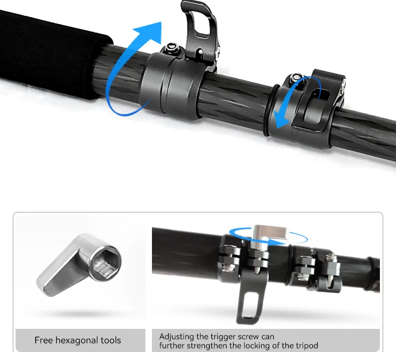 Professional Tripod 4 sections Carbon Fiber Camera Tripod stand with horizontal 360 degree center column