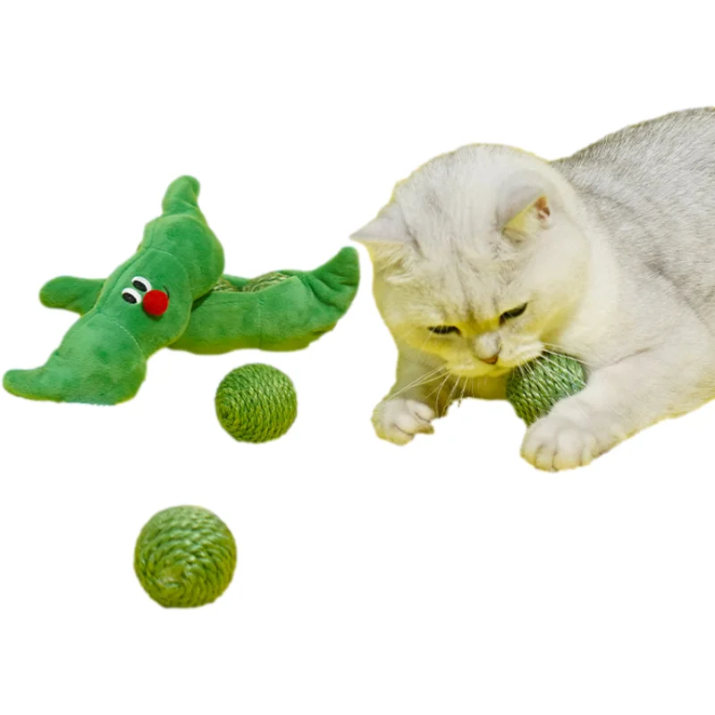 High Quality Cat Teasing Stick Bite Resistant Sisal Toy Ball Cat Toy Peas Shape Storage Teething Chew Playing Pet Toy foe Cat