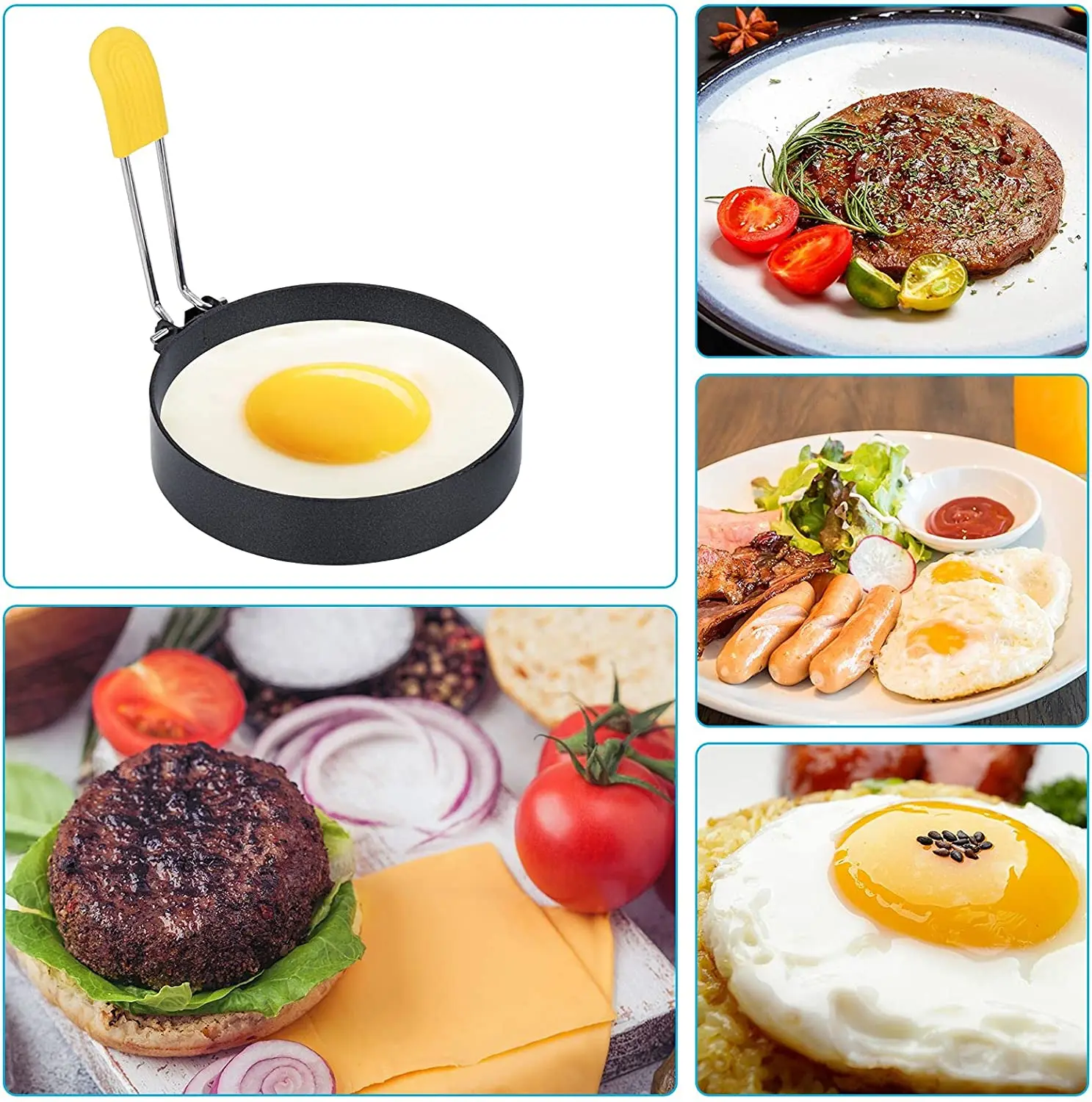Round Egg Maker Ring 4 Pack, Nonstick Egg Mold for Frying Eggs and English Muffins, Egg Shaper for Frying Pan Cooking